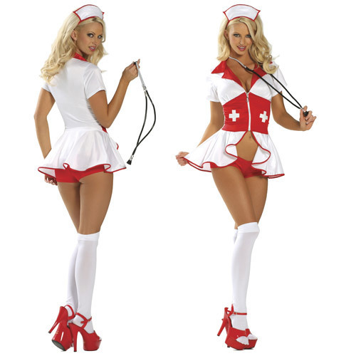 Sexy-Satin-Cross-Nurse-Doctor-Cosplay-Costume-Zipper-Woman-KTV-Club-Wear-Lingerie-Game-Uniforms-White
